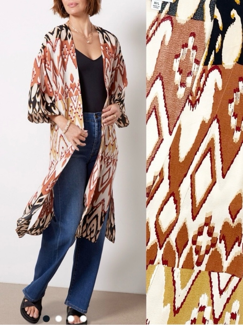 Evereve Mila Maxi Wrap Duster Cardigan Open Front Kimono Aztec Southwestern